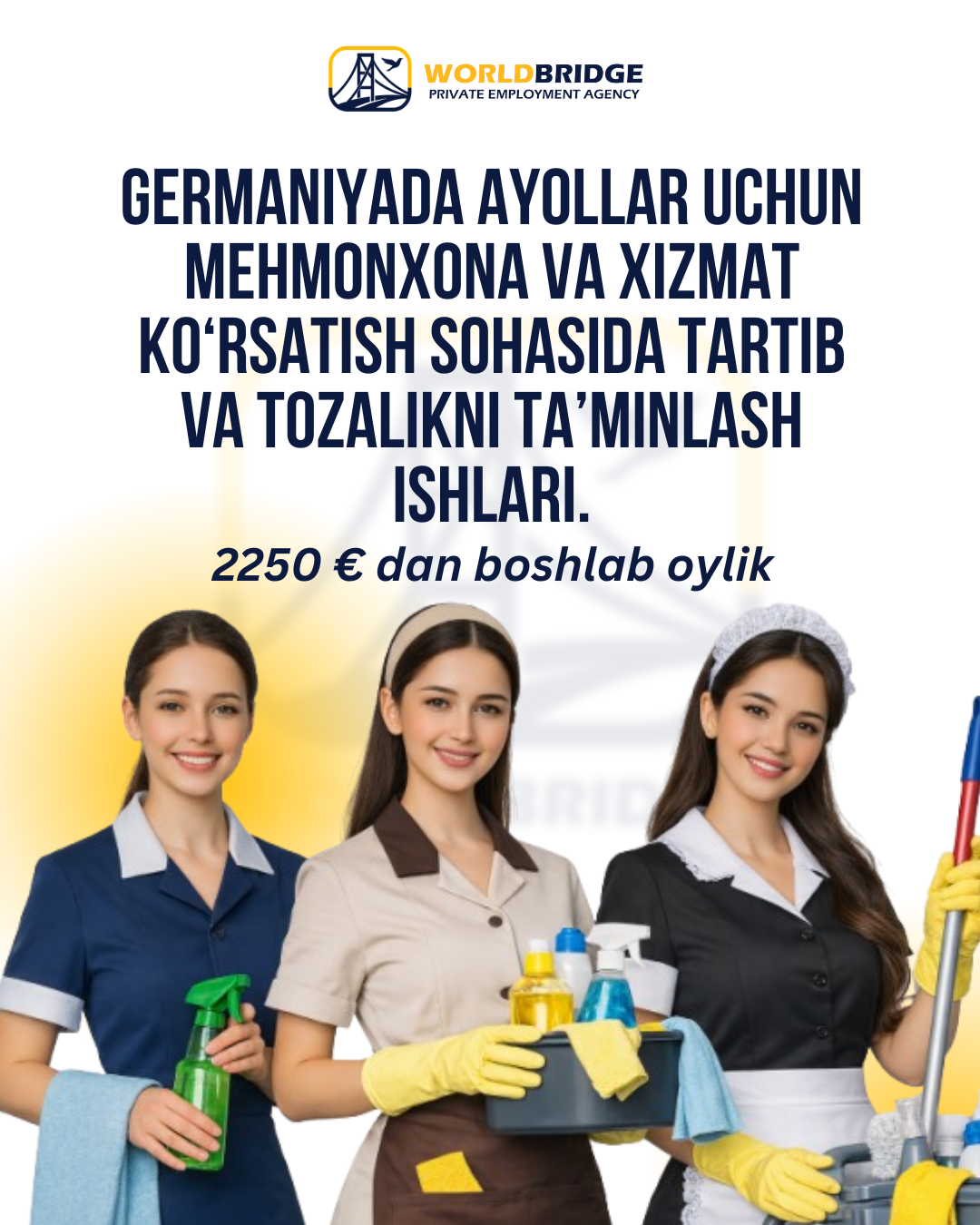 Ayollar uchun Mehmonxona va xizmat ko‘rsatish sohasida tartib va tozalikni ta’minlash ishlari